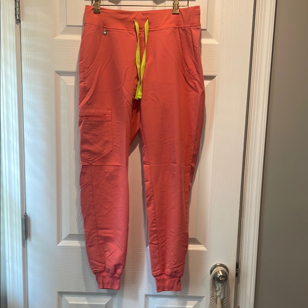 FIGS Coral Joggers with Neon Drawstring